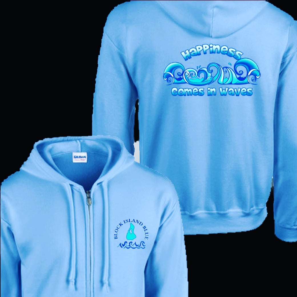 Happiness Comes in Waves Zippered Hooded Sweatshirt